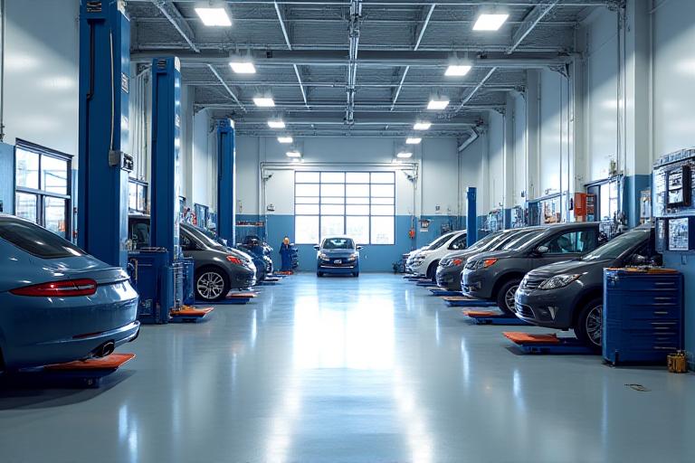 Moderná a čistá interiér automobilovej dielne s náradím